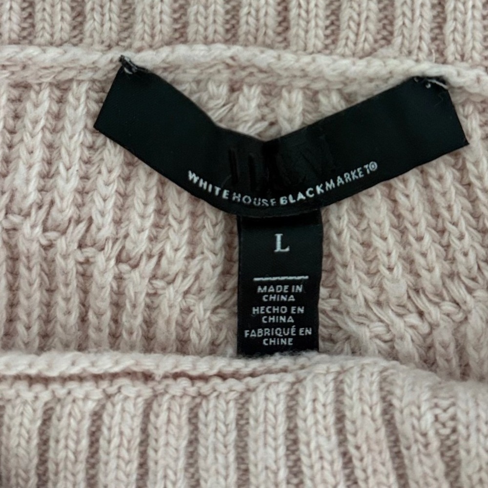 White House Black Market Pink Cowl Neck Cashmere Wool Blend Cable Knit Sweater L - Picture 5 of 9